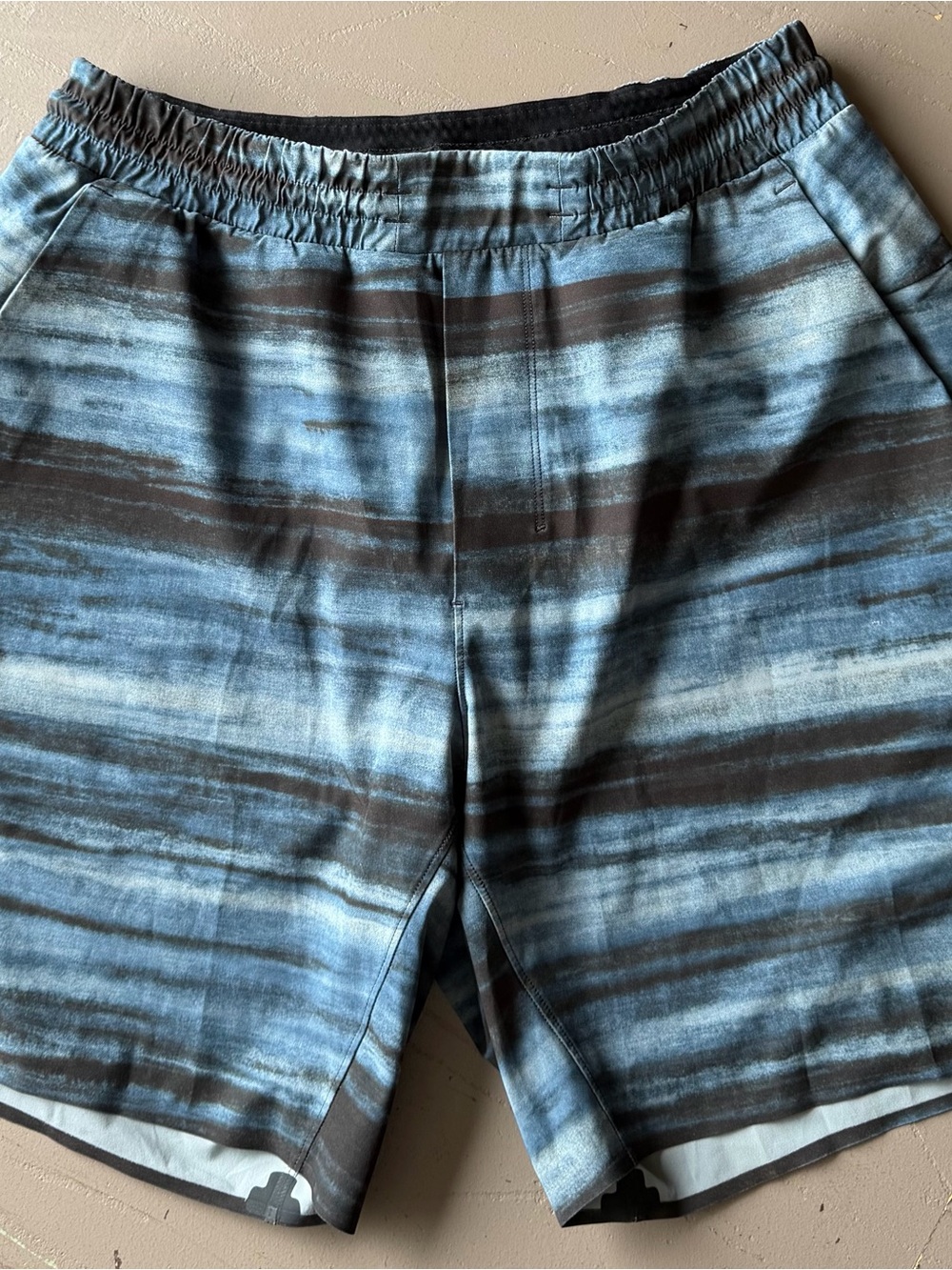 lululemon athletica Men's Blue and Charcoal Striped Athletic Shorts